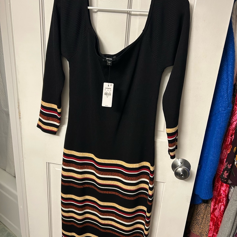 Express Black Dress with Multicolor Stripes
